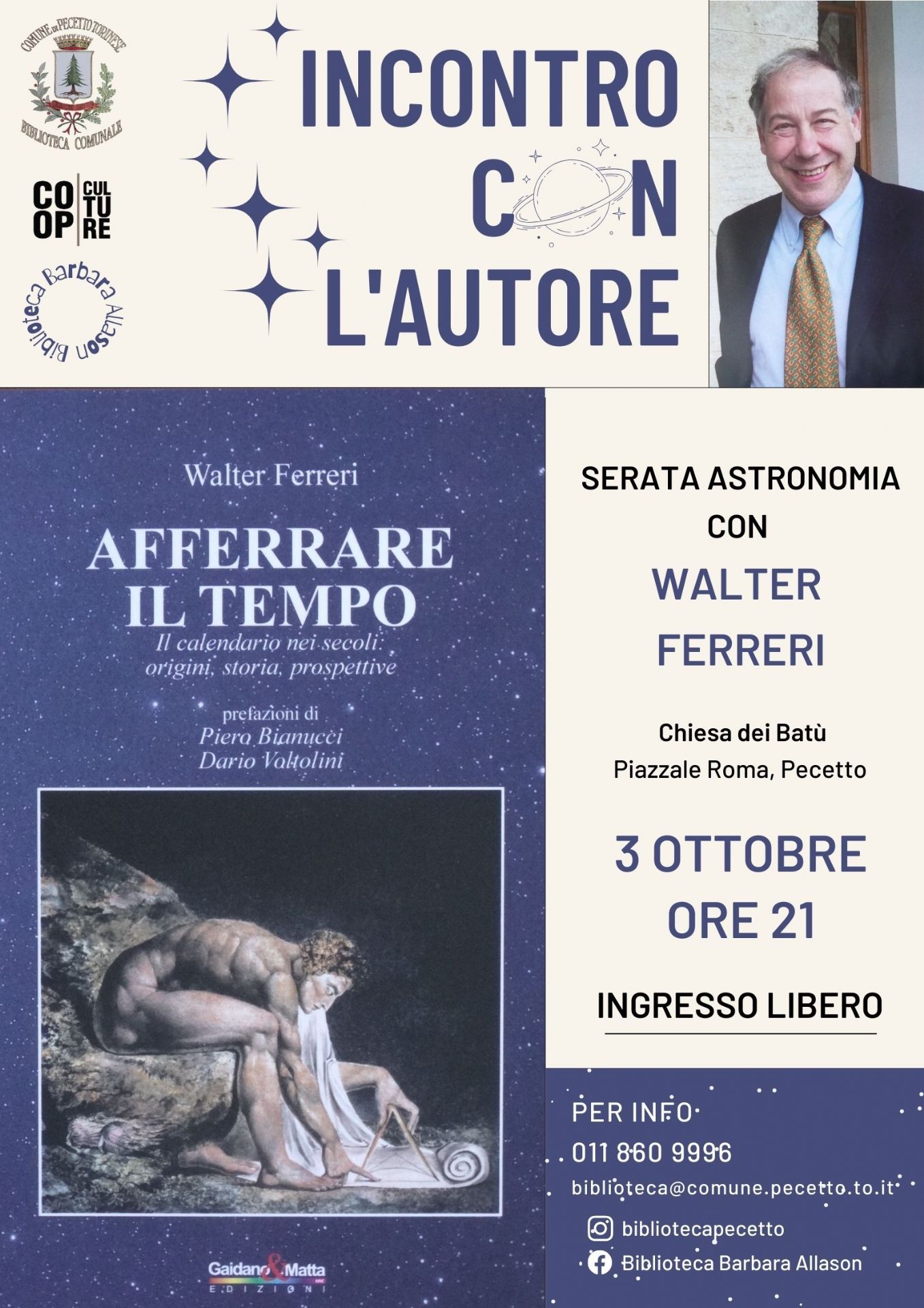 Afferrare il tempo. Una serata astronomia con Walter Ferreri - Comune di  Pecetto Torinese